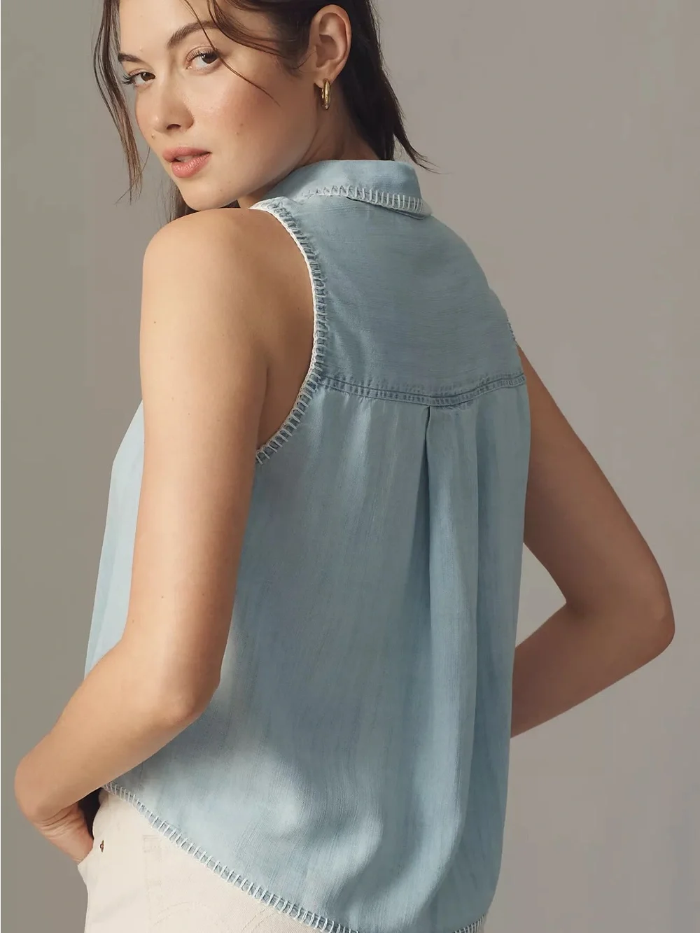 Cloth & Stone Sleeveless Blanket Stitch Blouse Large